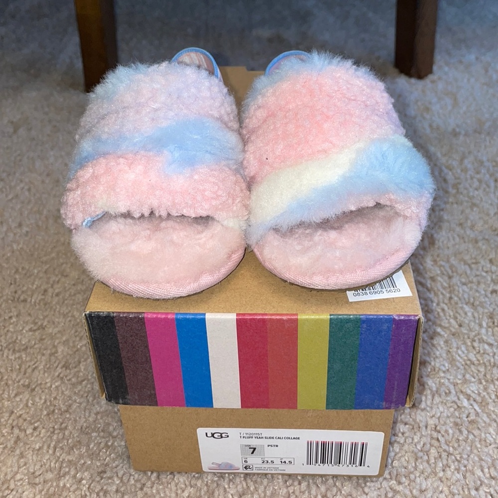 UGG Fluff Slide Pink, Blue,White Size7